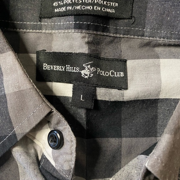 Beverly Hills Polo Club‎ Black White Flannel Large Button Down - Picture 2 of 3